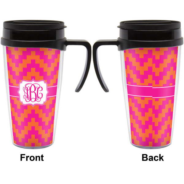 Pink & Orange Chevron Travel Mug with Black Handle - Approval