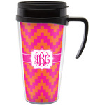 Pink & Orange Chevron Acrylic Travel Mug with Handle (Personalized)