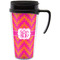 Pink & Orange Chevron Acrylic Travel Mug with Handle (Personalized)