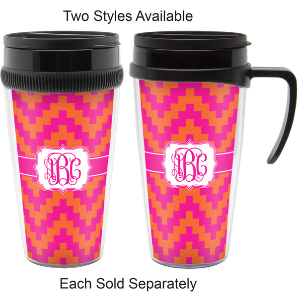 Pink & Orange Chevron Travel Mugs - with & without Handle