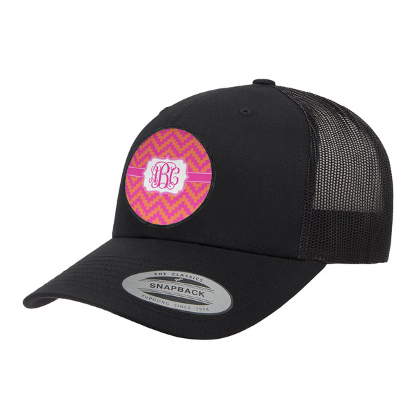 Custom Pink & Orange Chevron Trucker Hat - Black (Personalized)