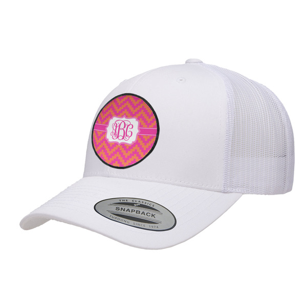 Custom Pink & Orange Chevron Trucker Hat - White (Personalized)