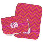 Pink & Orange Chevron Burp Cloths - Fleece - Set of 2 w/ Monogram