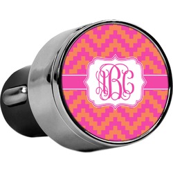 Pink & Orange Chevron USB Car Charger (Personalized)