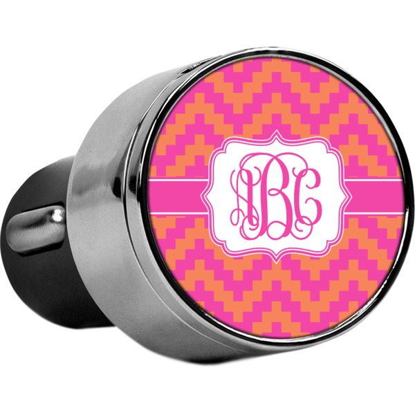 Custom Pink & Orange Chevron USB Car Charger (Personalized)