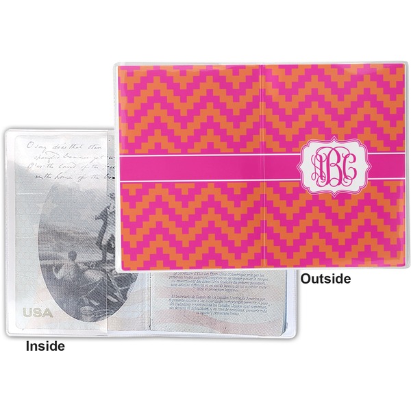 Pink & Orange Chevron Vinyl Passport Holder - Flat Front and Back