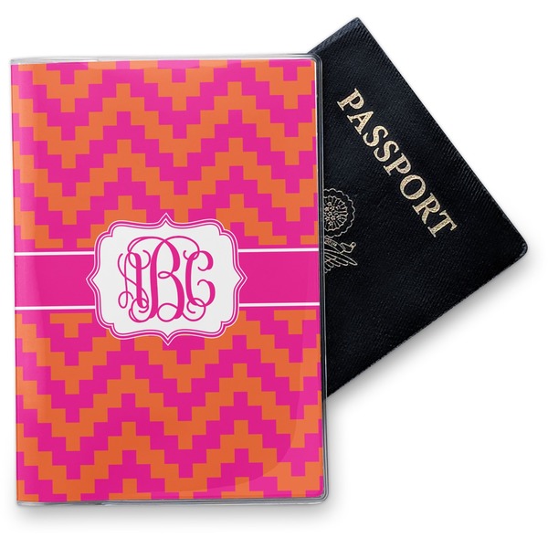 Custom Pink & Orange Chevron Vinyl Passport Holder (Personalized)