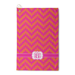 Pink & Orange Chevron Waffle Weave Golf Towel (Personalized)