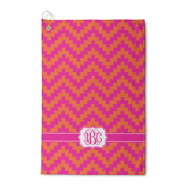 Custom Pink & Orange Chevron Waffle Weave Golf Towel (Personalized)