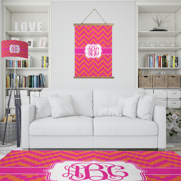Pink & Orange Chevron Wall Hanging Tapestry - Portrait - IN CONTEXT