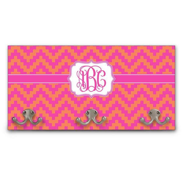 Custom Pink & Orange Chevron Wall Mounted Coat Rack (Personalized)