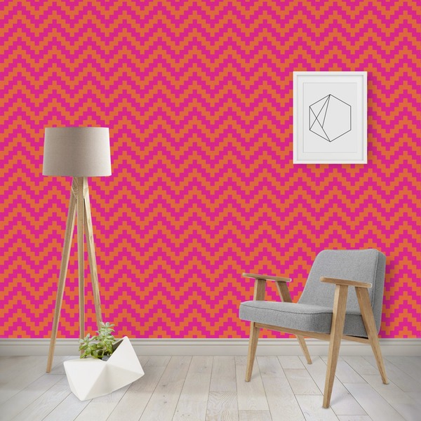 Custom Pink & Orange Chevron Wallpaper & Surface Covering (Water Activated - Removable)
