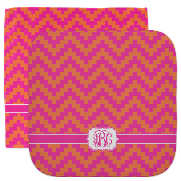 Custom Pink & Orange Chevron Facecloth / Wash Cloth (Personalized)