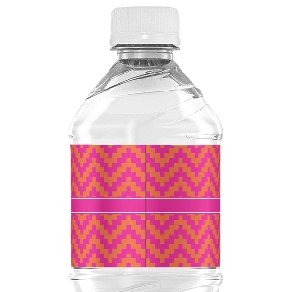 Pink & Orange Chevron Water Bottle Label - Back View