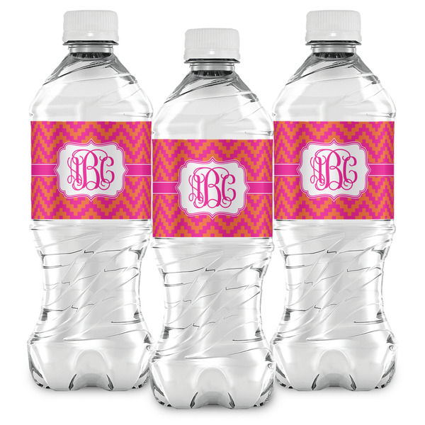 Pink & Orange Chevron Water Bottle Labels - Front View