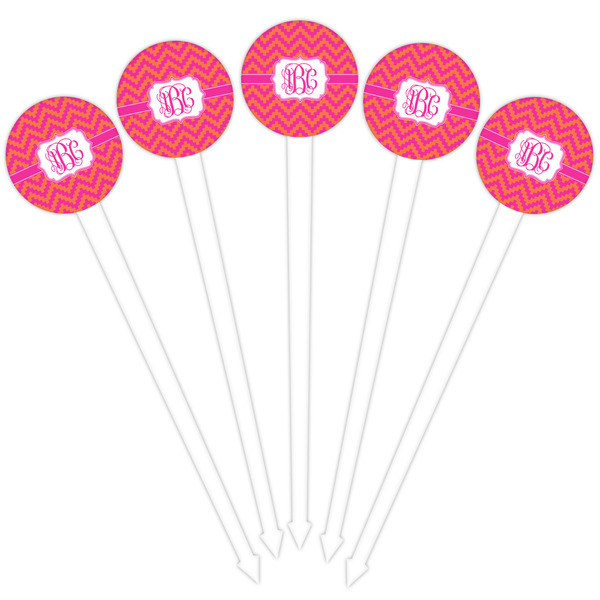 Pink & Orange Chevron White Plastic 4" Food Pick - Round - Fan View