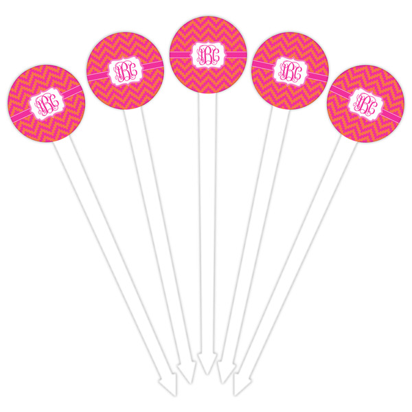 Pink & Orange Chevron White Plastic 6" Food Pick - Round - Fan View