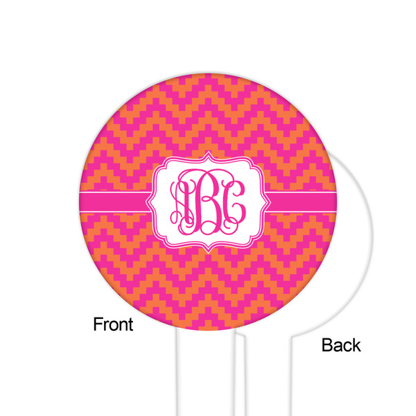 Pink & Orange Chevron White Plastic 6" Food Pick - Round - Single Sided - Front & Back