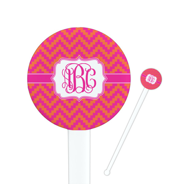 Custom Pink & Orange Chevron Round Plastic Stir Sticks (Personalized)
