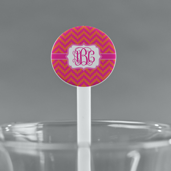 Pink & Orange Chevron White Plastic 7" Stir Stick - Round - Main