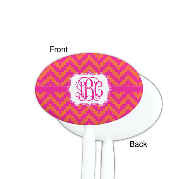 Pink & Orange Chevron White Plastic 7" Stir Stick - Single Sided - Oval - Front & Back