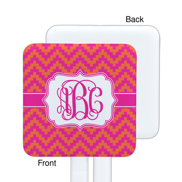 Pink & Orange Chevron White Plastic Stir Stick - Single Sided - Square - Approval