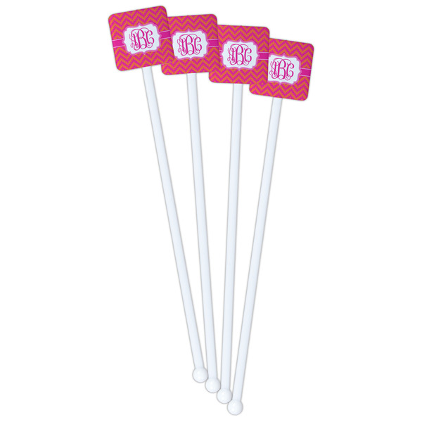Pink & Orange Chevron White Plastic Stir Stick - Single Sided - Square - Front