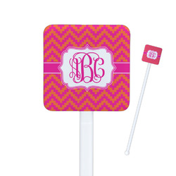 Pink & Orange Chevron Square Plastic Stir Sticks (Personalized)