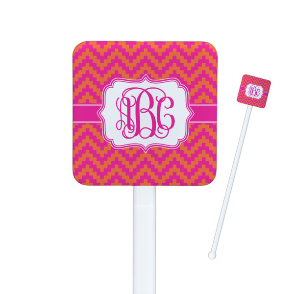 Custom Pink & Orange Chevron Square Plastic Stir Sticks (Personalized)