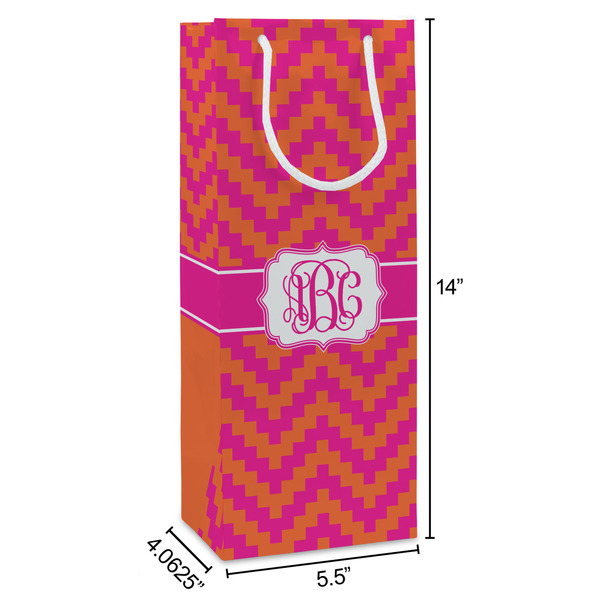 Pink & Orange Chevron Wine Gift Bag - Dimensions