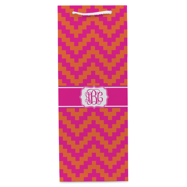 Pink & Orange Chevron Wine Gift Bag - Gloss - Front