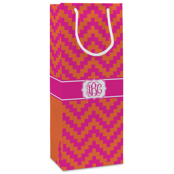 Custom Pink & Orange Chevron Wine Gift Bags (Personalized)