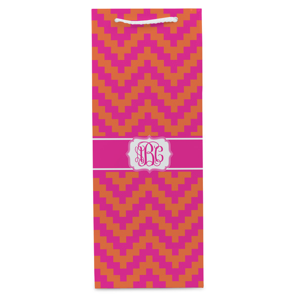 Pink & Orange Chevron Wine Gift Bag - Matte - Front