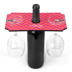 Pink & Orange Chevron Wine Bottle & Glass Holder (Personalized)