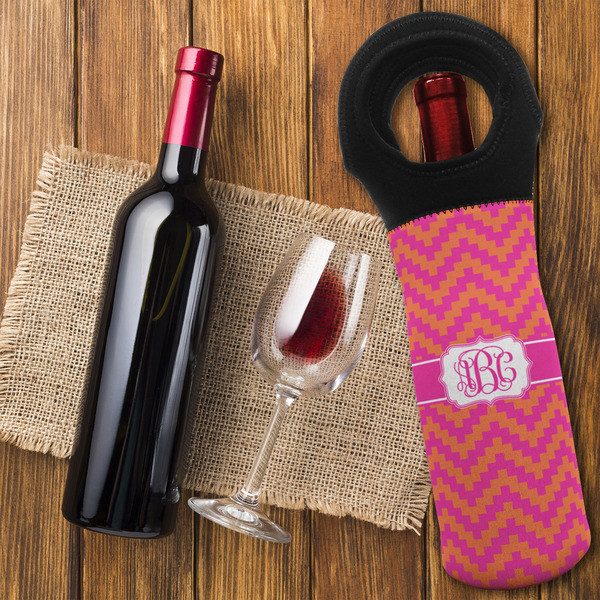 Pink & Orange Chevron Wine Tote Bag - FLATLAY