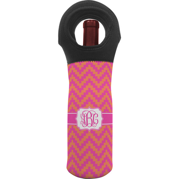 Custom Pink & Orange Chevron Wine Tote Bag (Personalized)