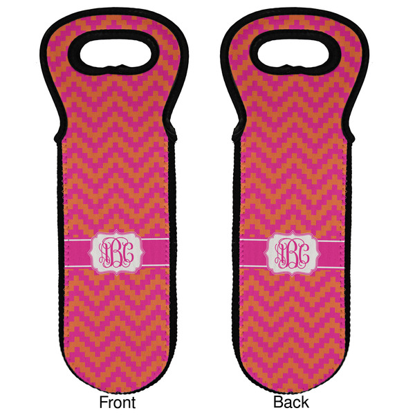 Pink & Orange Chevron Wine Tote Front & Back