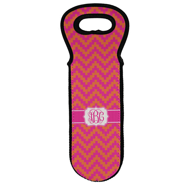 Custom Pink & Orange Chevron Wine Tote Bag (Personalized)