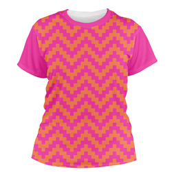 Pink & Orange Chevron Women's Crew T-Shirt - X Large