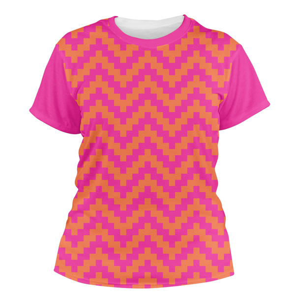 Custom Pink & Orange Chevron Women's Crew T-Shirt - X Small