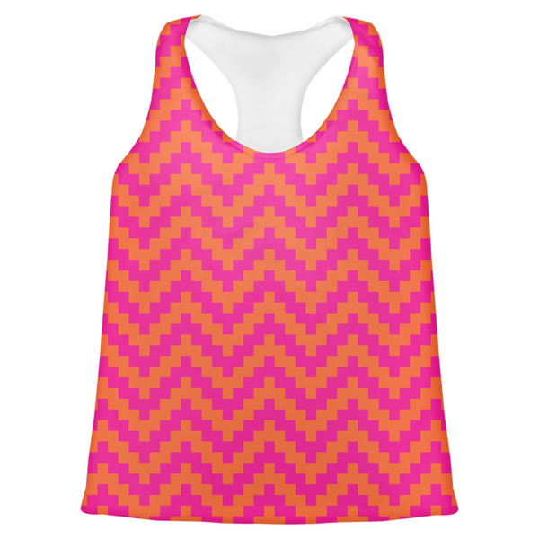 Custom Pink & Orange Chevron Womens Racerback Tank Top - X Small