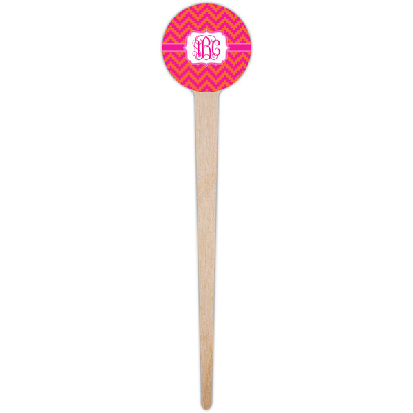 Pink & Orange Chevron Wooden 4" Food Pick - Round - Single Pick