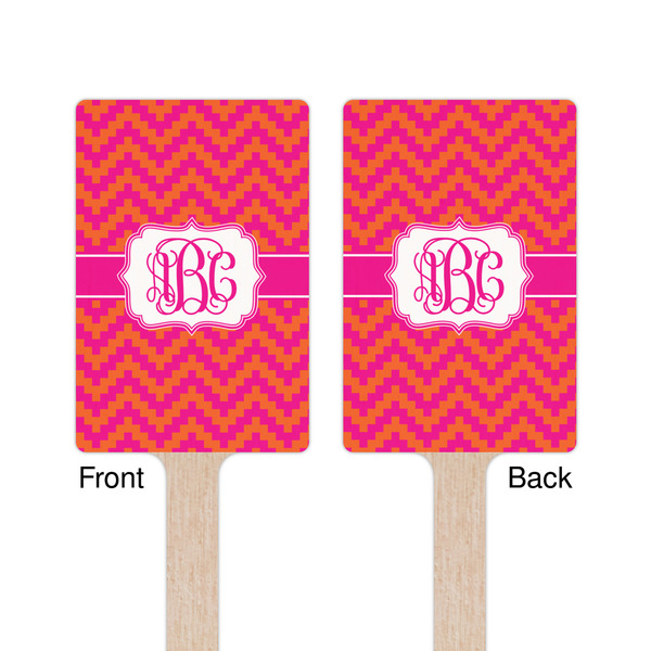 Pink & Orange Chevron Wooden 6.25" Stir Stick - Rectangular - Double Sided - Front & Back