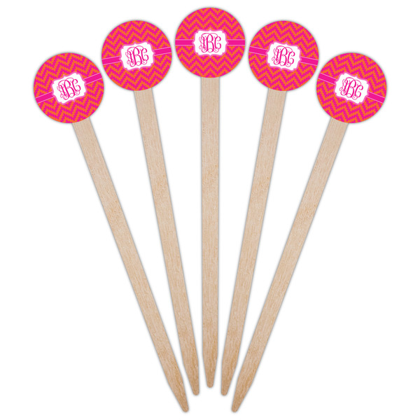 Pink & Orange Chevron Wooden 6" Food Pick - Round - Fan View