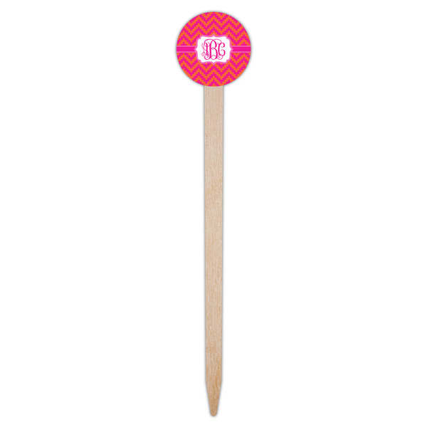 Pink & Orange Chevron Wooden 6" Food Pick - Round - Single Pick