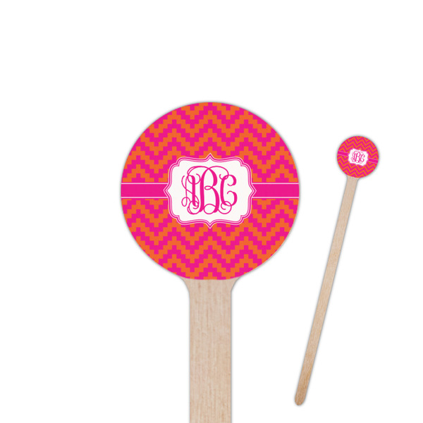 Custom Pink & Orange Chevron Round Wooden Stir Sticks (Personalized)