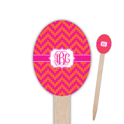Pink & Orange Chevron Oval Wooden Food Picks - Double Sided (Personalized)