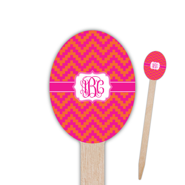 Custom Pink & Orange Chevron Oval Wooden Food Picks (Personalized)