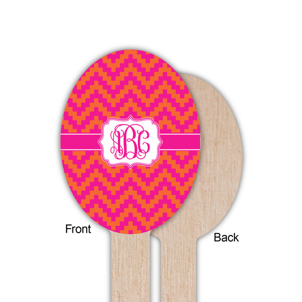 Pink & Orange Chevron Wooden Food Pick - Oval - Single Sided - Front & Back