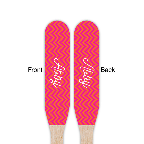 Pink & Orange Chevron Wooden Food Pick - Paddle - Double Sided - Front & Back